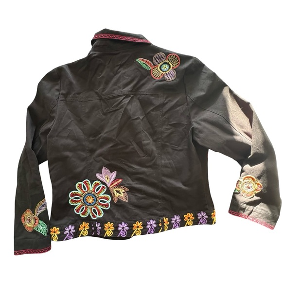BEREK Black Embroidered Floral Beaded Jacket Button Front XL (22”x23”) - Picture 3 of 10